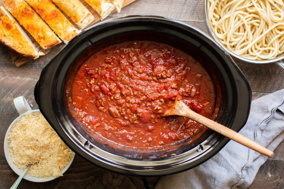 Crock-Pot with pasta sauce